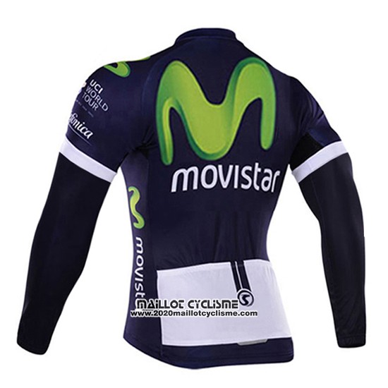 2016 Maillot Ciclismo Movistar Blanc et Bleu Manches Longues et Cuissard
